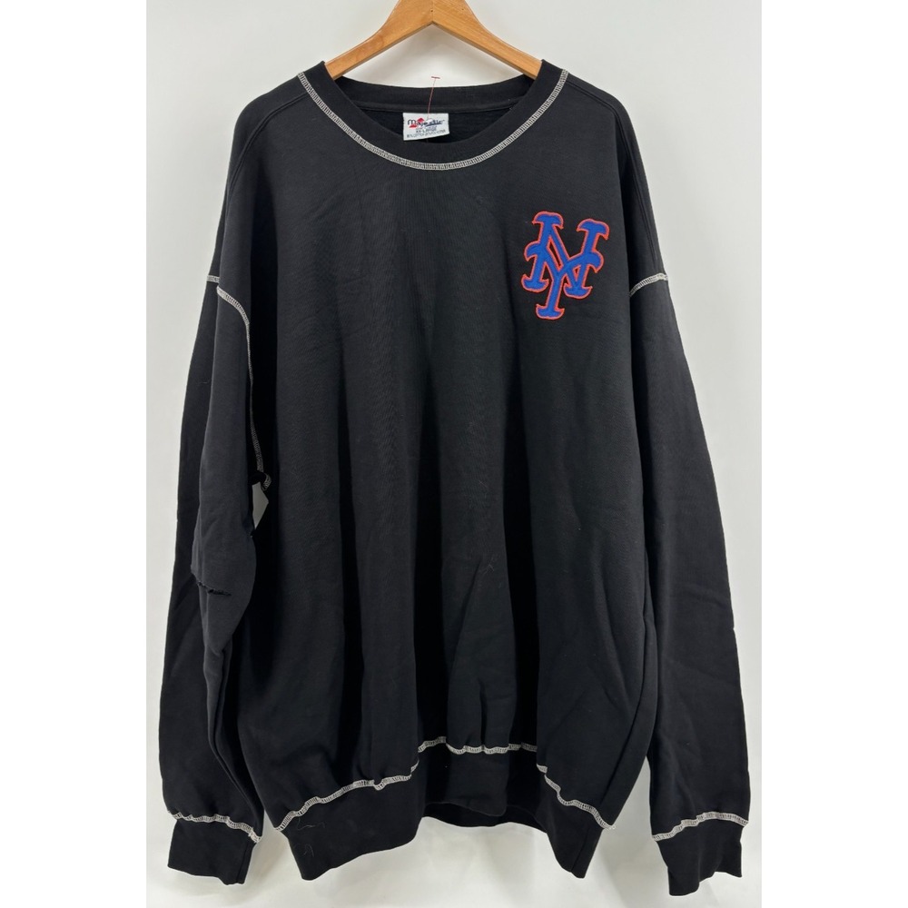 NY Mets Majestic MLB Sweatshirt Mens Black Long Sleeve 2XL Vintage RN 53157